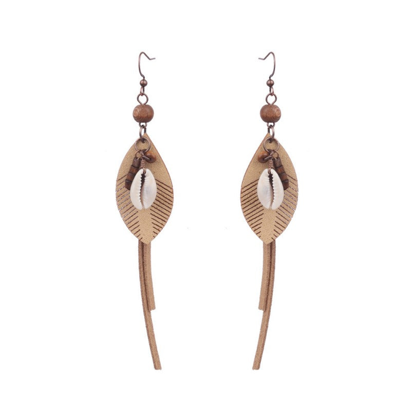 Wholesale Bohemian Rice Pearl Shell Long Tassel Earrings